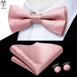 HI-TIE-TIE SILK Rosa listrado masculino jacquard adulto gravata borbole