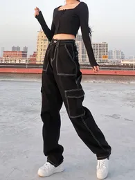 Pockets Weekeep Patchwork workowane dżinsy mody streetwear 100 bawełniane kobiety dżinsowe spodni luźne spodnie cargo koreańskie dżinsy Harajuku 220813