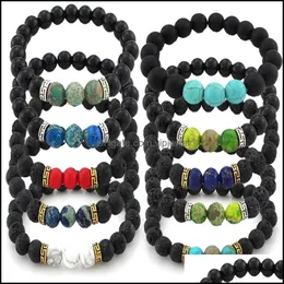 Charm Bracelets Jewelry 7 Chakra Natural Lava Stone 팔찌를위한 탄성 남성 에센셜 오일 디퓨저 dhgrt