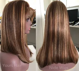 Pełna koronkowa peruka naturalny kolor Ombre podkreślenie blondynki 613# styl bob 100% brazylijskie dziewicze ludzkie włosy szybkie poród ekspresowy