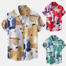 남성용 캐주얼 셔츠 남자 패션 여름 셔츠 해변 인쇄 짧은 슬리브 버튼 턴 다운 추상 색상 일치 인쇄 셔츠 셔츠