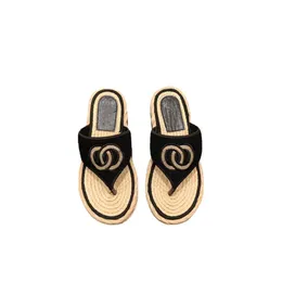 Chanells Women Channel Chanelliness Ladies Sandals Open Toe Flat Straw Jute Woven Thong Flip Flops Tweed Velvet Antislip Casual Slide Shoes Slip On Tisters Platfor