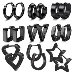Hoop & Huggie Pairs Stainless Steel Black Earrings For Men Women Triangle Square Round Geometric Stud EarringsHoop Kirs22