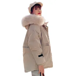 Winter jacket parkas winter womens fashion large fur collar hooded thick cotton down jacket Russian winter coat 201201