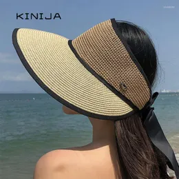 Breda randen hattar sommar kvinnor halm båge bandage sombrero playa överdimensionerad strand cap fedora hatt för kvinnor stor sol tom topp oliv22