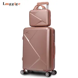Kvinnor Bagage Bag Set, Resväska + Handväska, Rolling Lockbox, ABS Trolley Väska med Wheel, New Fashion Hardcase Bag