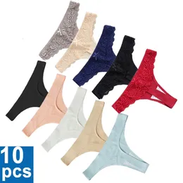 10 pçs mulher sexy renda g-string roupa interior mulher tanga g-string tanga roupa interior feminina confortável para cintura baixa lingerie macia 220512