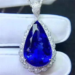 Lockets Blue Sapphire eller Natural Rose Quartz Necklace Pendant per smycken 18ct Big Gemstone 925 Sterling Silver for Men Women J2101201