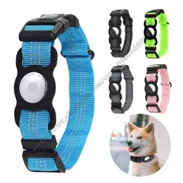 Hundhalsar Leases Airtag Nylon Collar Justerbar för äpple Silikonfodral Designer Small Medium Large Pet GPS Accessories Dog