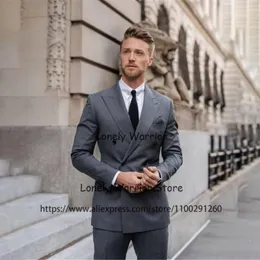 Herrenanzüge Blazer Mode Grau Herren Formal Business Blazer Zweireiher Bankett Smoking Slim Fit 2 Stück Set Terno Masculino Jacke Pa