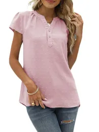 Blusas de mujer Camisas Blusa de mujer Camisa sólida con cuello en V Manga corta Gasa Tops casuales para veranoMujeres