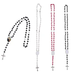 Party Favor 4 Färger sublimering Halsband Värmeöverföring Pendant Rosary Bead Halsband Kors Jesus Metal Pendants SN4062