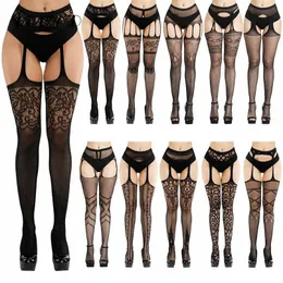 Erotic Stockings With Garter Belt For Women Fishnet Pantyhose Plus Size Thigh High Socks Sexy Lingerie 220516