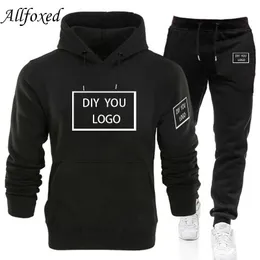 DIY Men Tracksuit Set Sweatshirt Tops Trouser Suit Solid Printed Sweater Sports Leisure Outdoor Clothes 220614