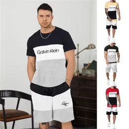 Summer Men's Letter Print Splicing Tracksuit Classic Kind T-shirt Shorts Sportwear Suit Causal Training Short Set Clothing 220803