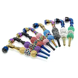 128mm Colorful with Diamonds Metal Smoking Pipes Zinc Alloy Portable Smoke Pipe Detachable Smoke Tube Tobacco Herb Cigarette Holder Father's Birthday Gift ZL1098