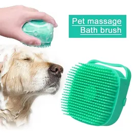Banyo köpek tımar köpek banyosu fırça masaj eldivenleri kediler için şampuan kutusu ile evcil hayvan aksesuarları ile yumuşak güvenlik silikon tarak 3893 b0711