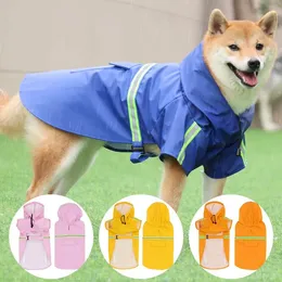 Abbigliamento per cani Impermeabile riflettente per cani di grandi dimensioni con cappuccio Abbigliamento impermeabile regolabile per animali domestici Giacca antipioggia leggera Poncho con cappuccio con foro per imbracatura S-5XL