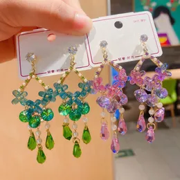 Dangle & Chandelier Berautiful Colorful Zircon Flowers Dangle Earrings for Women Fashion Geometry Heart Long Drop Earring