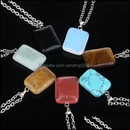 Подвесные ожерелья подвески ювелирные украшения женщины Женщины Gemstone Rock Crystal Quartz Chacra Natural Stone Geometry rec Charm Lovers Doplace Drop