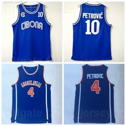 NCAA BC Cibona Koleji 10 4 Drazen Petrovic Formaları Jugoslavija Üniversite Basketbol Takımı Renkli Mavi Gömlek Spor Hayranları için Nefes Alabilir Saf Pamuk Kalitesi