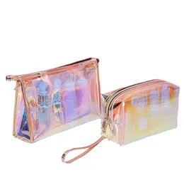 Holographic Makeup Bag Transparent Laser Cosmetic Bags Portable Waterproof Toiletry Pouch Pencil Case for Women Girls
