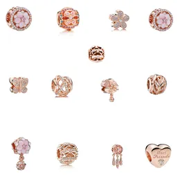 925 STERLING Gümüş Gevşek Boncuklar Takılar Boncuklu DIY Lady Tasarımcı Orijinal Fit Pandora Bilezikler Kolye Gül Altın Takı Moda Küçük Biblolar Hediyeler Kadınlar İçin