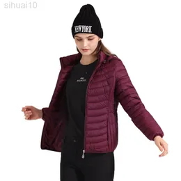 SANTELON Winter Women Warm Padded Puffer Jacket Coat Ultralight Outdoor Clothes Outwear Slim Short Parka Portable Store In Bag L220730