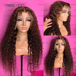 Naturalna linia włosów ciemna kasztan Brown Kinky Curly 5x5 Lace Closure Peruki ludzkie włosy peruki dla czarnych kobiet rzucające się w środkową część remy
