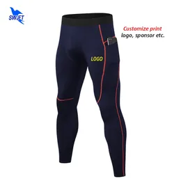 Homem calças de corrida de compressão seca rápida com bolsos esportivos de corrida de corrida elástica Leggings Gym Fitness Troushers Personalize 220704