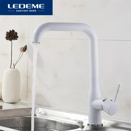 Ledeme White Kitchen kranar däck monterat kökskran Torneira handtag svängbara handfat kranar mixers kranar mässing finish l4698w t200424