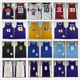 Maglia retrò da basket 42 Worthy 24# 8# 44 Jerry Artest West Bianco Blu Nero 1996-1997 1998 2003-04 Ed