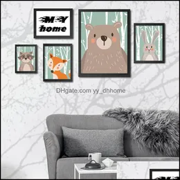 Paintings Cartoon Animal Children Room Cute Bear Rabbit Raccoon Decoratio Dhalu