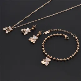 Necklace Bracelet Earring Set White Shell Cute Bear Peach Heart Stainless Steel Ladies Jewelry 220721