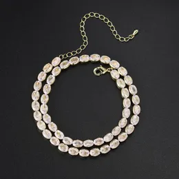 Chokers Oval Crystal Tennis Choker Necklace For Women Kpop Zirconia Gold Color Kort kedja på nacken Dainty Jewelry Trend 2022 OHN135CHOKE