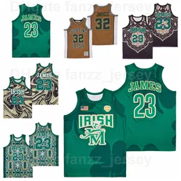 Film St Vincent Mary Irish Basketball LeBron James Jerseys 23 Marble Crown High School Hiphop Team Color Green Brown Hip Hop Hopable Sport Utmärkt kvalitet