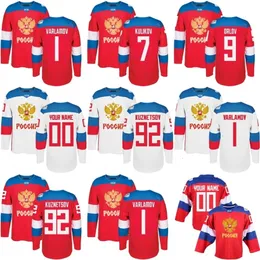 CEOA3740 2016 Dünya Kupası Takımı Rusya Erkek Hokey Formaları 9 Orlov 7 Kulikov 1 Varlamov 92 Kuznetson WCH% Dikişli Jersey Herhangi bir isim ve numara