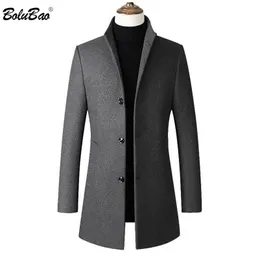 Bolubao Wool Blend Coat Men mode Män S fasta långa sektion överrock vinter lyxig stativ krage ullrockar man lj201110