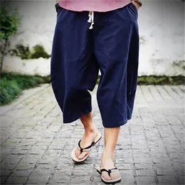 Bomull Linen Baggy Wide Leg Hanging Crotch Hip Hop Bloomers Mens Calflenden Cross Pants Byxor 220706