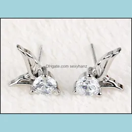 Brincos de garanh￣o Moda por atacado Sterling Sier Zircon Angel Wing Ear Studs Drop Deliver