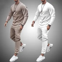 Męskie dresy wiosna jesień dres męski casual zestaw sportowy koszulka z długim rękawem + spodnie 2 sztuki zestawy Jogger Fitness odzież sportowa męski skrzep