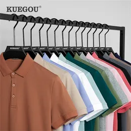 Kuegou мода одежда сплошной цвет мужская рубашка поло короткие рукава отвороты высококачественные тонкие летние топ плюс размер 6498 220402