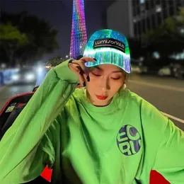 Luminous LED Baseball Cap Glow Hat Unisex DJ Light Up Carnival Fibre Optic Hip Hot Hats Women Christmas Halloween Party 220511