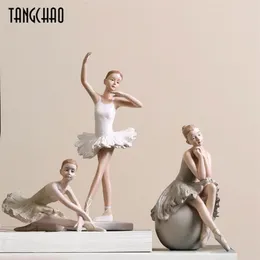 Tangchao Nordic Style Ballet Girl Staty Creative Home Decor Resin Figurines för Room Decoration Present Girlfriend 220329