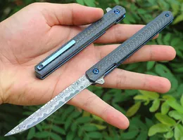 Främjande avancerad flipperficka kniv VG10 Damascus stål Drop Point Blade G10   Kolfiberhandtag Kullager Fast Open Folding Knives
