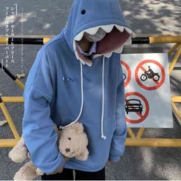 Funny Shark Patchwork Hoodies Man Höst Kawaii Sweatshirt Oversized 2021 Casual Långärmad Pullover Skol Par Kläder Ny