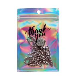 Clear and Holographic Thank You Accessories Packing Bags with Hanger Hole Flat Bottom Gift Seal Geocery Packaging Pouches 10x15cm
