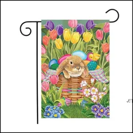 Inne świąteczne zapasy imprezy domowe ogród wielkanocny flaga lniana 47x32cm Królik wydrukowany sztandar Happy Bunny Yard Decor Pad12052 Drop dostawa 202