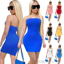 Womens Dress Designer Slim Sexy Solid Off Shoulder Summer Short Skirt Tight High Stretch Dresses Hip Skirt 8 Colours