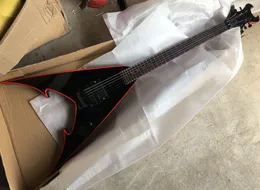 Black 6 Strings Electric Guitar with Rosewood Fretboard,Floyd Rose,Red Binding and Inlay,Can be Customized